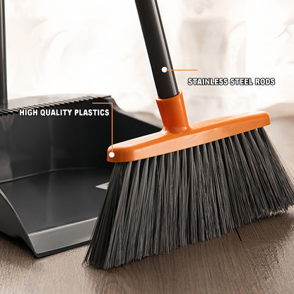 BSMstone Small Broom Stiff Bristles Brush with Long Handle Indoor or Outdoor Compact Broom for Sweeping Patio Garage Garden,Deck,Concrete Floor,Bathroom (Orange)