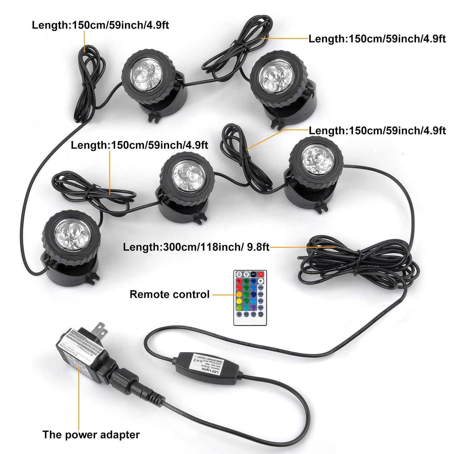 CREPOW RGB Pond Lights with Timer, Super Bright LED Underwater Submersible Colorful Landscape Spotlights, Remote Control IP68 Waterproof Fountain Light for Fish Aquarium Tank Garden Yard (Set of 5)