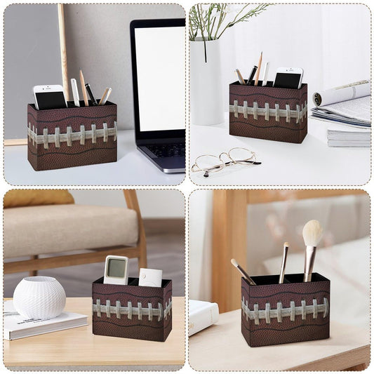 Famame Vintage American Football Pencil Holder for Desk, Leather Desktop Container Pen Cup Storage Study Table Pen Organizer Makeup Brush Holder for Classroom Office Home