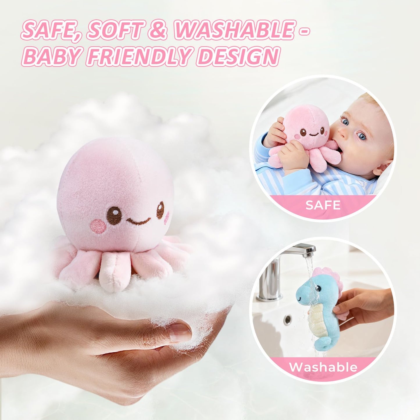 bopopo Submarine & Ocean Animals Baby Toys 6-12 Month, Sensory Toy Set with Whale, Dolphin, Starfish, Octopus, Turtle, Seahorse, Soft Montessori Toys for Infants 0-3