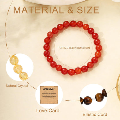 Kenailw Tiger Eye Beads Bracelet for Women, Healing Crystal Bracelet Spiritual Positive Energy Protection, Natural Stone Stretch Beaded Bracelets Birthday Gifts Jewelry for Her Daughter Best Friends