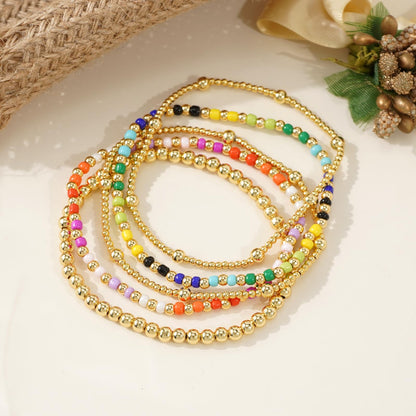 Bohxantium Gold Beaded Bracelets Set for Women Stackable 14K Gold Plated Beads Ball Colorful Seed Bracelets for Women Stack Non Tarnish Stretch Trendy Jewelry Prom Friendship Birthday Christmas Gifts
