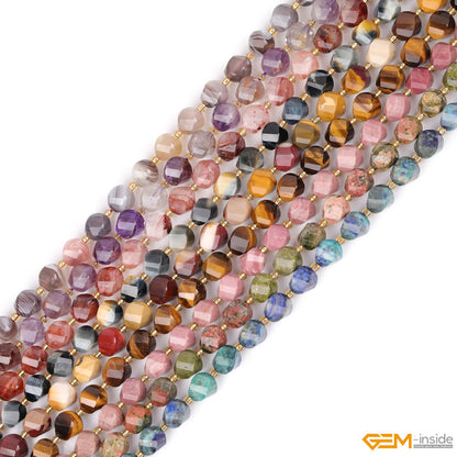 GEM-Inside 32Pcs 10mm Twist Faceted Dyed Lapis Lazuli Malachite Jasper Gemstone Charms Beads for Bracelet Necklace Jewelry Making Power Energy Chakra Beads