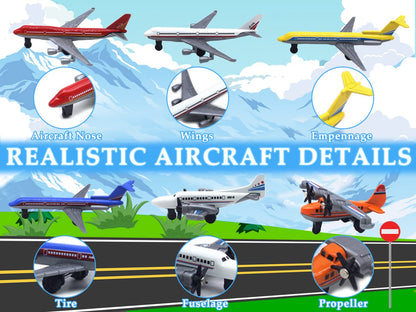 Crelloci Toy Airplane 6 Pack Mini Diecast Aircraft, Playset Includes Glider and Airlines Planes for Birthday Party Favor Toys for Kids Boys and Girls
