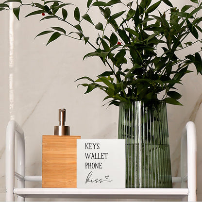 Nrleey Entryway Wooden Box Sign - Keys Wallet Phone Kiss Wood Box Sign Desk Decor, Entry Way Decor, Entry Way Table Home Decor, 5 X 5 Inches