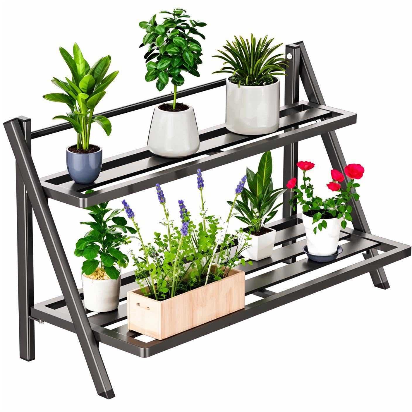 DHYGOTFUR Deluxe 2-Tier Aluminum Plant Stand Indoor/Outdoor, Weather-Resistant Flower Pot Rack, Stylish & Lightweight Plant Stands for Garden, Balcony & Living Room