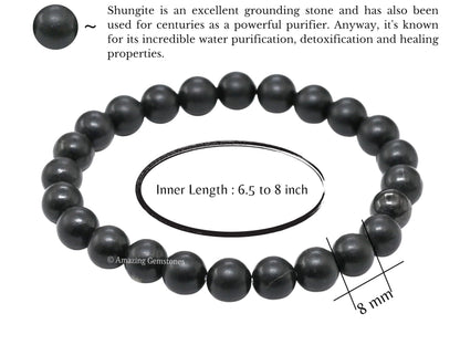 Amazing Gemstone Crystal Bracelet for Women Men's Gifts - Protection Healing Crystal Bracelet - 8mm Gemstone Beaded Stretchable Bracelet Pulseras Para Hombres Mujer Stocking Stuffers Mothers Day Gift (Shungite)