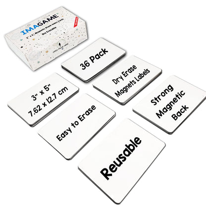 IMAGAME Dry Erase Magnets, Blank Magnetic Dry Erase Labels, 36-Pack, Erasable Magnets for Whiteboard, Multipurpose White Magnetic Labels to Write On for Classroom, Home, Education, Office, 3" x 5"