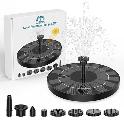 AISITIN 3.5W Solar Bird Bath Fountain Pump, Solar Fountain Pump for Bird Bath with 6 Nozzles, Solar Powered Water Fountain Pump for Garden, Ponds, Pool, Fish Tank, Aquarium and Outdoor, Black