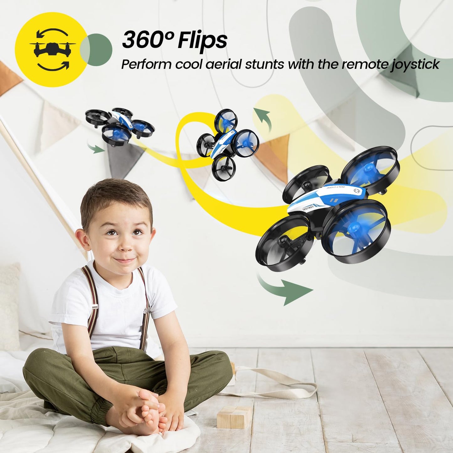 Holy Stone Mini Drone for Kids and Beginners RC Nano Quadcopter Indoor Small Helicopter Plane with Auto Hovering, 3D Flips, Headless Mode and 3 Batteries, Great Gift Toy for Boys and Girls, HS210 Blue