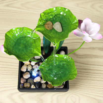 YOQUATE Water Fountain Indoor Waterfall Fountain 3-Tier Tabletop Fountain Lotus Desk Relaxation Home Decor Including Lots of Rocks and Soothing Sound Machine (Green 2)