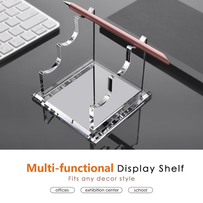 YUXUN Acrylic Pen Holder for Desk - Horizontal Three Pen Display Stand with 8mm Thick Base | Fountain Pen Rest, Apple Pencil Stand, Crystal-Clear Desk Organizer