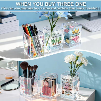 QYUVK A Well-read Woman Is A Dangerous Creature Acrylic Pencil Holder Cup, Funny Floral Books Desk Organizer for Book Lover Bookish Bookworms Readers, Women Empowerment Gifts for Mom Sister BFF
