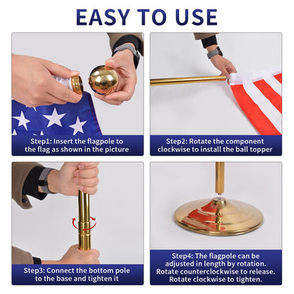 WJTQTBT Indoor Flag Pole Kit with Weighted & Thickened Base 6-8FT,Stainless Steel Commercial Indoor Flagpole for Office School City Hall,Heavy Duty Indoor Telescoping Flag Pole,Golden 1 Pack