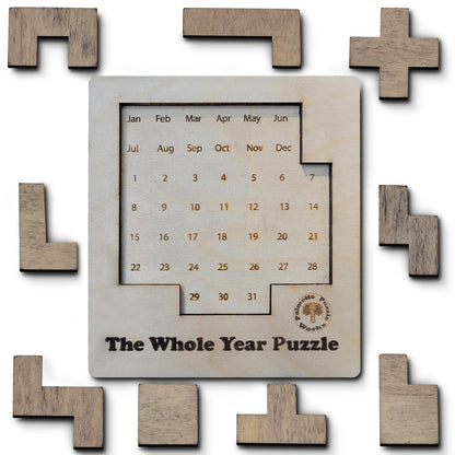 Palmetto Puzzle Works The Whole Year Puzzle – Wooden Puzzles for Teen' & Adults, Educational Games for Families & Gift Ideas for Classroom Games, Shape & Pattern Calendar Brain Teaser for Ages 14+