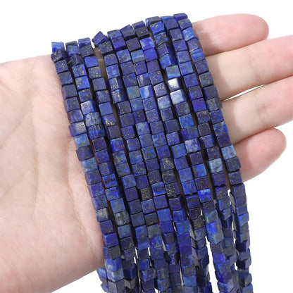 BEADIA Natural Lapis Lazuli Square Stone Beads 4x4mm 85pcs Cube Loose Semi Gemstone Beads for Jewelry Making Design