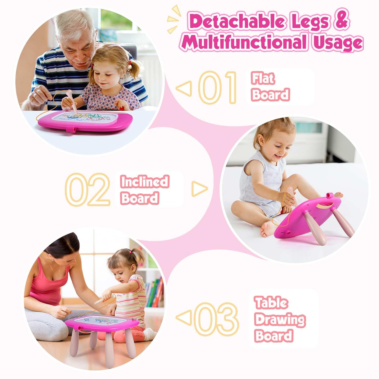Smasiagon Toddler Girl Boy Toys,Magnetic Drawing Board for Toddlers,Early Learning Doodle Board Writing Painting Sketch Pad, Birthday Easter Valentines Day Gifts for 1 2 3 Year Old (Deep Pink)