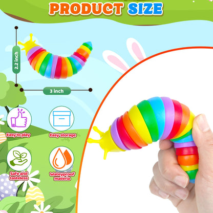 Easter Basket Stuffer for Toddler Kids, Baby Fidget Slug Sensory Toys Pack 6PCS Airplane Travel Activities Road Trip Car Toy Autism Autistic ASMR Stuff Restaurant Adult ADHD Worm Valentines Day Gift
