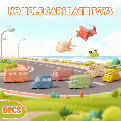 Baby Bath Toys 9 Pack Cars Floating Bath Toys Mold Free, for Infants 6-12 & Kids Ages 1-3, No Hole Bathtub Toys for Toddlers 1-3 Water Pool Toy for Baby Toddler