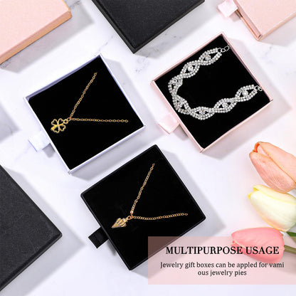 mekueeex 24 Pack Jewelry Gift Boxes Cardboard Jewelry Boxes 3.1 x 3.1 x 0.7 Inch Pull out Design Bulk Small Black Gift Box with Lids for Necklace Ring Bracelets Earring Display Box