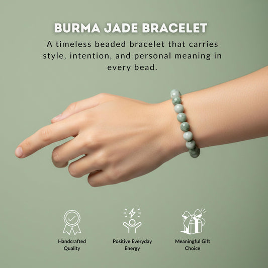 Cherry Tree Collection Burma Jade Bracelet – Handmade 8mm Natural Jadeite Beaded Stretch Bracelet for Men & Women – Healing, Protection & Positive Energy – Unisex Jewelry, Gift-Ready - (Medium)