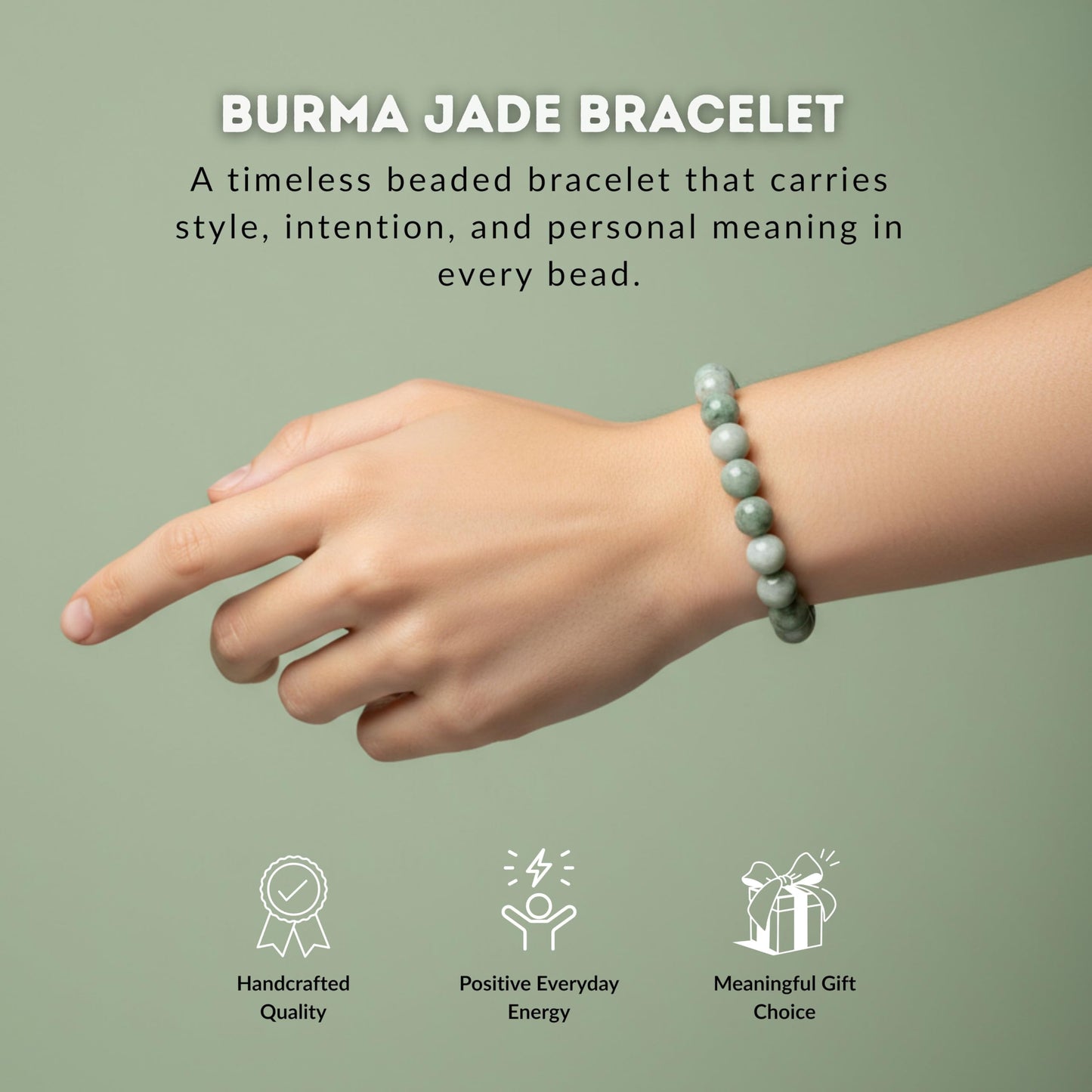 Cherry Tree Collection Burma Jade Bracelet – Handmade 8mm Natural Jadeite Beaded Stretch Bracelet for Men & Women – Healing, Protection & Positive Energy – Unisex Jewelry, Gift-Ready - (Small)