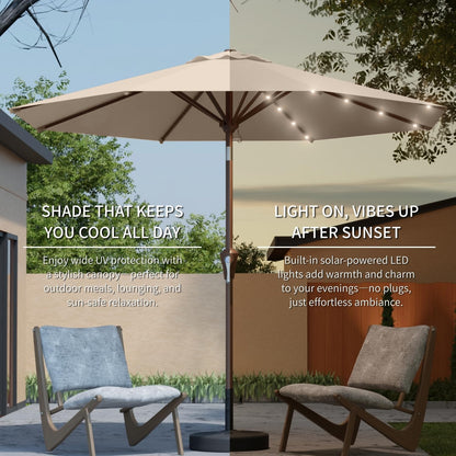 Patio Kingdom 10FT Solar Umbrella 32 LED Lighted Patio Umbrella Table Market Umbrella w/Tilt and Crank, UV-Resistant Outdoor Umbrella for Pool, Garden, Deck, Beige