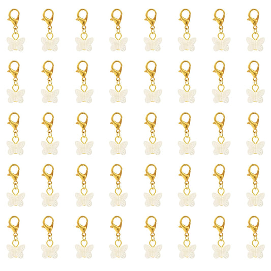 LEGENTLISUR 100PCS Butterfly Charms for Jewelry Making White Clip on Charms Acrylic Pendant with Lobster Clasps for Stitch Markers DIY Earrings Bracelet Crafts