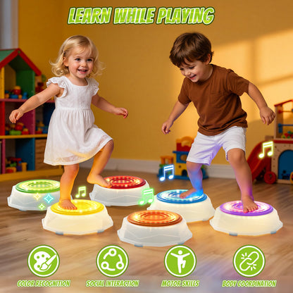 Light Up Stepping Stones for Toddlers 3-5 - 6 PCS Non-Slip Musical Stackable Step Stones, Toddler Obstacle Course Sensory Toys, Indoor Outdoor Jumping Play 1-3 Years Old Boys Girls Birthday Gifts