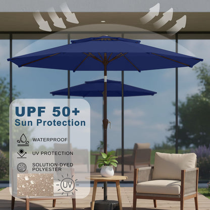 Tobeos 9ft 2-Tiers Patio Umbrella,Outdoor Market Table Umbrella with Push-Button Tilt & Crank | UV Protection,Suit for Backyard,Garden,Pool,Deck(Navy)