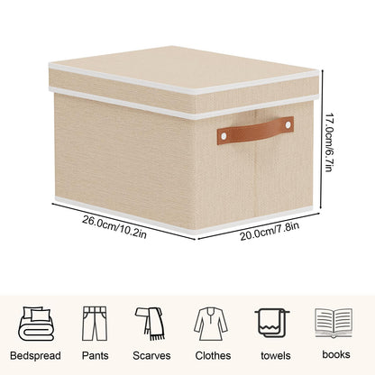 YheenLf Foldable Storage Bin, 10.2×7.8×6.7 Inch Storage Box with Lid, Closet Organizer for Organizing with Handles, Beige, 1-Pack