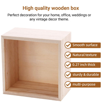 CALPALMY (12 Pack 4'' x 4'' Rustic Wooden Box Storage Organizer Unfinished Small Craft Wooden Box for Collectibles Home Venue Decor Succulents