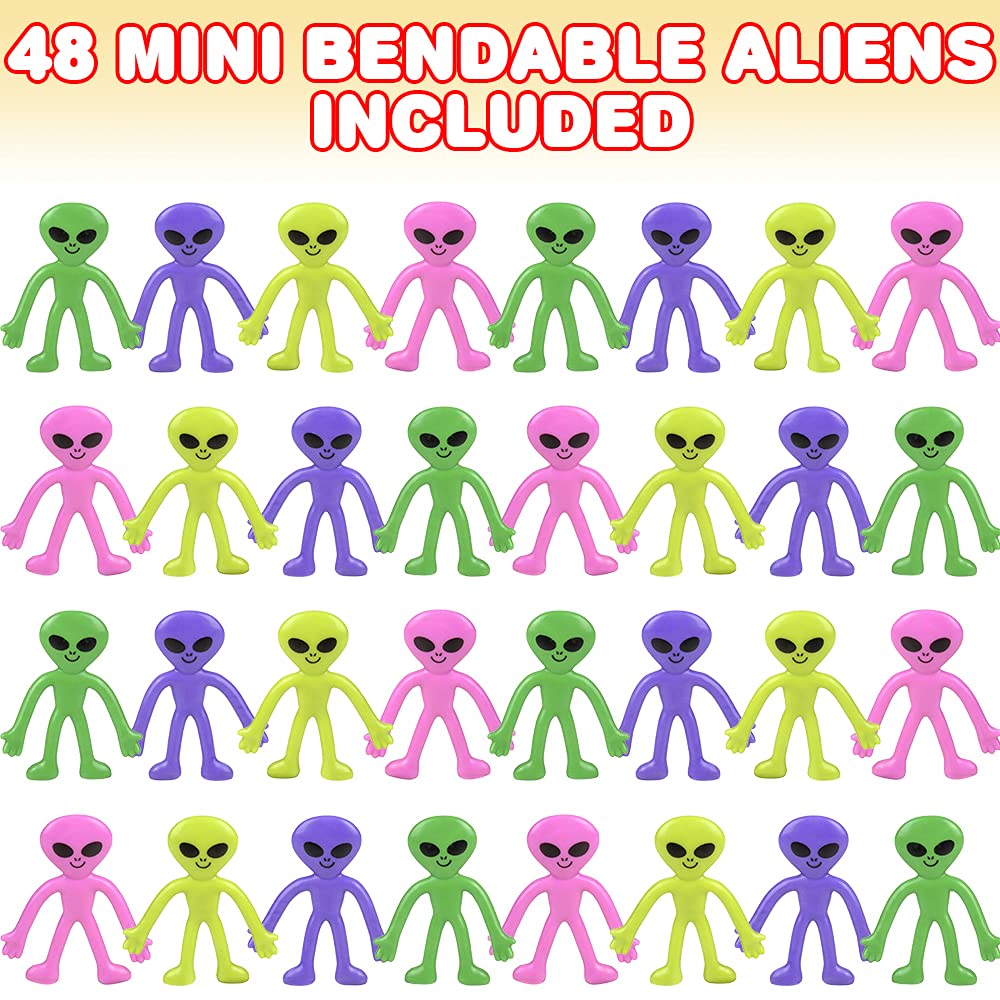 ArtCreativity Bendable Alien Toys, (Set of 48) Mini alien figures Bendy Toy for Kids, Alien Party Favors, Birthday Party Favor Goodie Bag Stuffers, Piñata Fillers, Stress Relief Fidget Toys for Kids