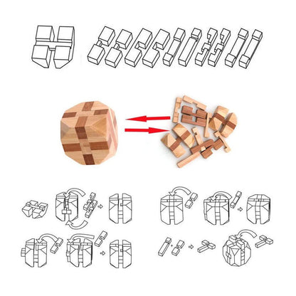 VolksRose 9pcs Wooden Brain Teaser Puzzles, IQ Challenge Puzzle Games, Logic Smart Mind Puzzle Box Lock Toy Removing Assembling 3D Small Puzzle Gift Set for Adults Teenagers Kids, 1.8inch 4.5cm