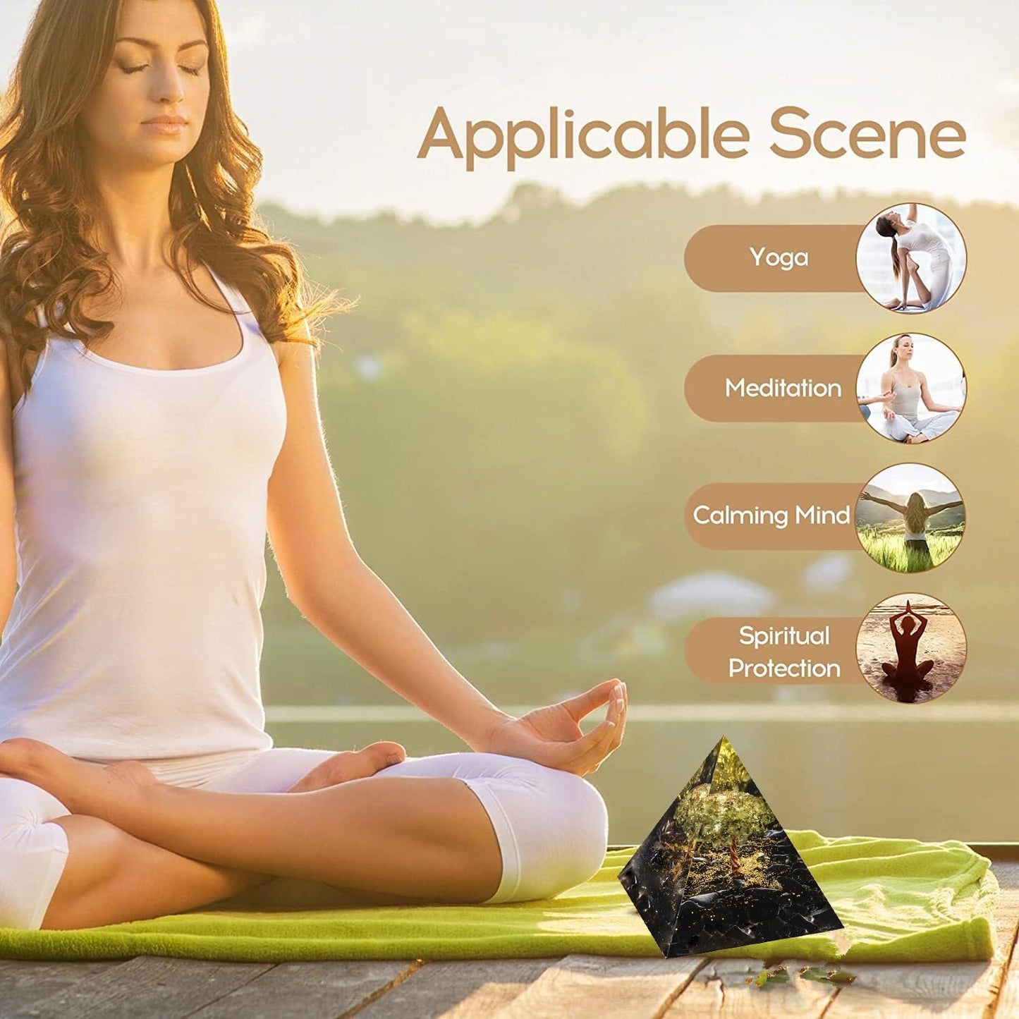 EternalOrgone Tree of Life Orgone Pyramid for Positive Energy, Orgonite Peridot&Obsidian Healing Crystal for Reduce Stress Chakra Reiki Healing Meditation Attracts Lucky and Success