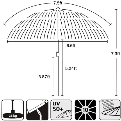 AMMSUN 7.5ft Hula Thatched Tiki Patio Beach Umbrella Hawaiian Style 10 Ribs UPF 50+ with Tilt Carry Bag for Outdoor Tiki Bar, Tropical Palapa, Patio Garden Beach Pool Backyard Natural Color
