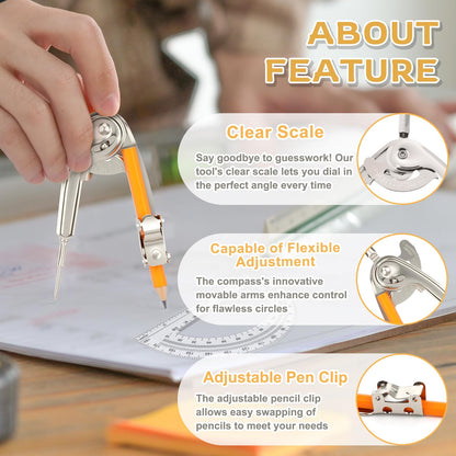 30 Pack Geometry Tool Set, Math Compass for Geometry and 6 Inch Protractor Set Include Metal Compass with Pencil and Clear Plastic Protractor for Student Classroom Office Woodworking Art Drawing