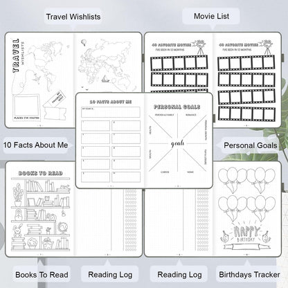 SIMSIMY Premade Bullet Dotted Journal Notebook, Pre-made Dot Grid Journaling with Undated Weekly & Monthly Planner, Various Trackers, Lasts 1 Year, A5