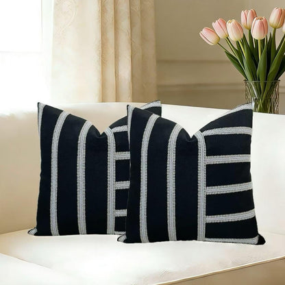 Slow Cow Pack of 2 Stripe Patchwork Throw Pillow Cover Cushion Cover Pillow Cover for Sofa Couch 18 x18 Inches