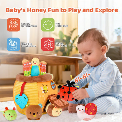 Baby Toys 6-12 Months- Surprise Soft Barn with Stuffed Animals, Rattle, Crinkle Paper, Squeaker, Mirror, Busy Montessori Soft Toys for Toddlers 0-3 Years Old, 1 Year Old Boy Girl Gifts