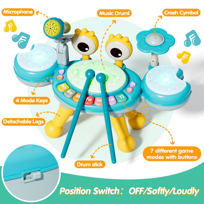 Toddler Drum Set for Kids 1-3, Baby Drum Set 1 Year Old with Light-Up Microphone, Musical Instruments Montessori Learning Toys for 6 9 12 18 Months, Birthday Gift for Boys Girls (BLUE)