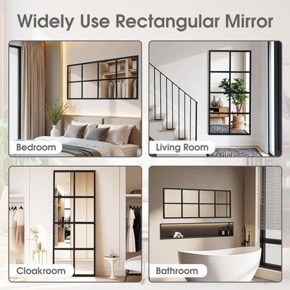 DUMOS Wall Mirror 16" x 32", Set of 2 Rectangle Window Pane Decorative Mirrors, Metal Framed Wall Mounted Mirror for Bathroom, Bedroom, Entryway