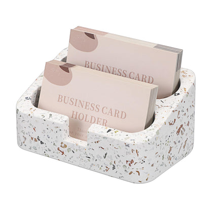 Hipiwe Business Card Holder Stand for Desk, 2 Slots Terrazzo Business Name Card Display Stand for Women Men Desktop Concrete Business Card Organizer for Office, Fits for 100 Business Cards