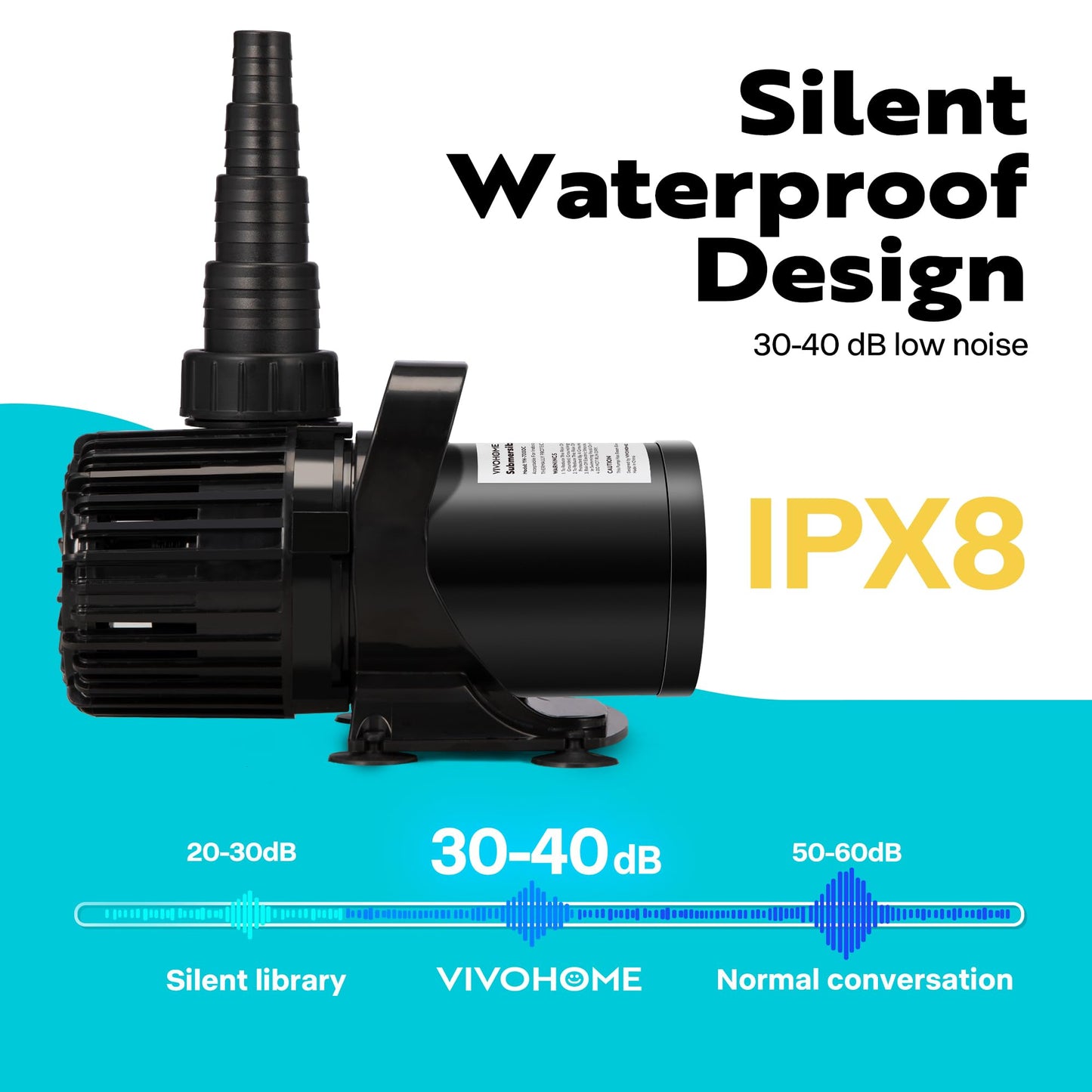 VIVOHOME 120W 2700GPH Submersible Water Pump with 180° Seamless Adjustable Nozzle and Barrier Bag for Koi Pond Waterfall Fountains Fish Tank