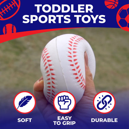 Toysery Foam Kickball Set for Toddler and Baby – Soft Foam Soccer Ball, Football, Basketball, Tennis Ball & More – Easy to Hold, Safe Toddler Ball Set with Carry Bag for Kids Ages 1-3