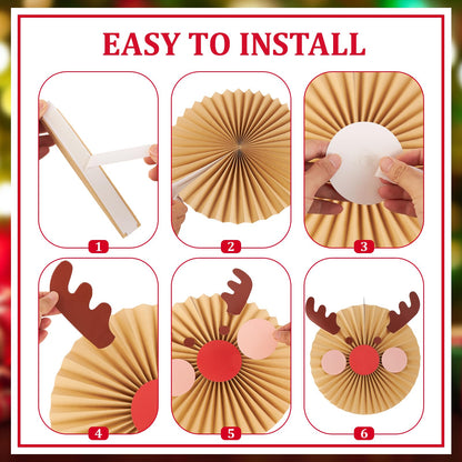 SUNBEAUTY Christmas Party Decorations Christmas Classroom Decorations Hanging Paper Fans with Reindeer Snowman for Xmas Holiday Ceilings Wall Decor Winter New Year Party Supplies