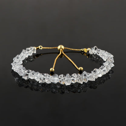 CRYSTALINES Natural Raw Herkimer Diamond Gemstones Bracelet, High Grade Rough Stones, Handmade Jewelry, Chakra Healing Crystals, Gold Plated - Adjustable Chain 8 inch, Gift for Women