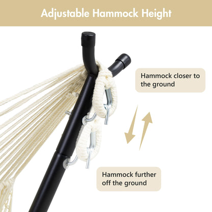 ANOW Outdoor Hammock with Stand Included, Space Saving Heavy-Duty Hammock Stand with Adjustable Height, 475 Lbs Capacity, Cream with Tassels
