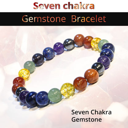 ANAYA AGATE 7 Chakra Bracelet, Natural Healing Crystal Bracelet for Women, Men, 8mm Round Beaded Bracelet for Spiritual Healing, Protection, Positive Energy, Elastic Adjustable Gemstone Bead Bracelet