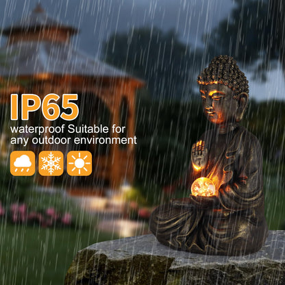 nawaza Buddha Statue Garden 9″ Solar Resin for Home Decor Yard Garden Patio Lawn Ornaments, Prayer Spiritual Living Figurine, Decor Outdoor Buddha Figurine Premium Bronze